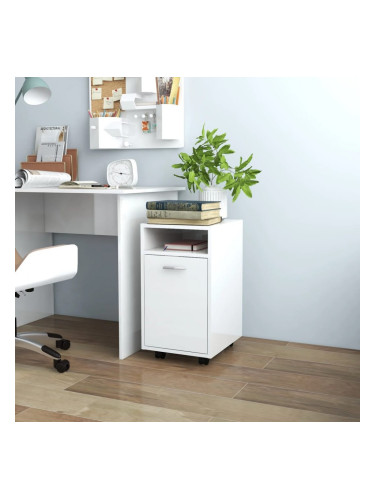Sonata H Страничен шкаф с колелца бял гланц 33x38x60 см инженерно дърво