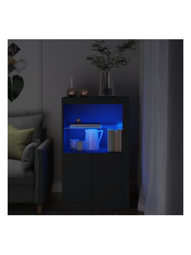 Sonata H Страничен шкаф с LED осветление, черен, инженерно дърво