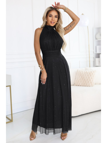 636-3 VERONICA luxurious long dress with a brocade accent and a chic cut - black