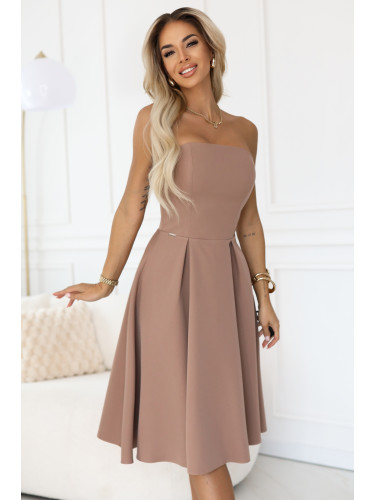 641-2 VIVIENNE corset flared midi dress for special occasions - beige
