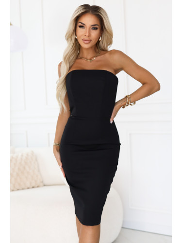 642-1 Off-the-shoulder corset midi pencil dress - black