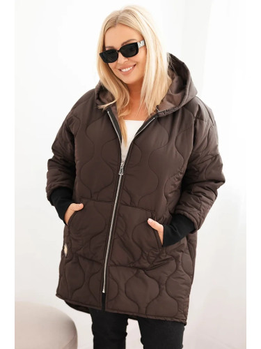 Kesi Włoski Plus Size women's quilted jacket with a hood brown
