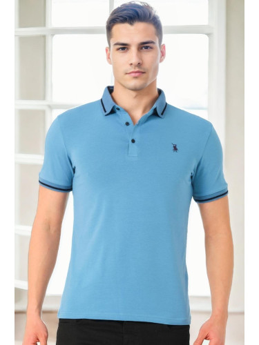 T9586 DEWBERRY MEN'S POLO NECK T-SHIRT-INDIGO