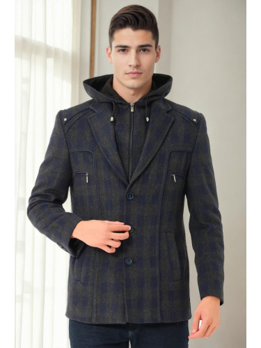 K9532 DEWBERRY MEN'S COAT-PLAID-NAVY BLUE