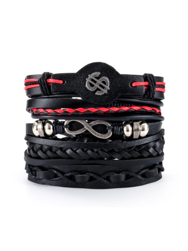 Комплект от 5 мъжки гривни от  кожа - комплект: "Амулет за щастие за него" 6