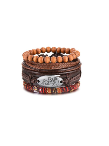 Комплект от 4 мъжки гривни от кожа - комплект: "Амулет за щастие за него" 7