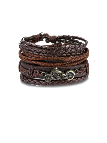 Комплект от 4 мъжки гривни от кожа "Амулет за щастие за него" 8