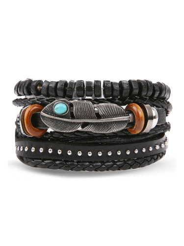 Комплект от 4 мъжки гривни от кожа "Амулет за щастие за него" 15