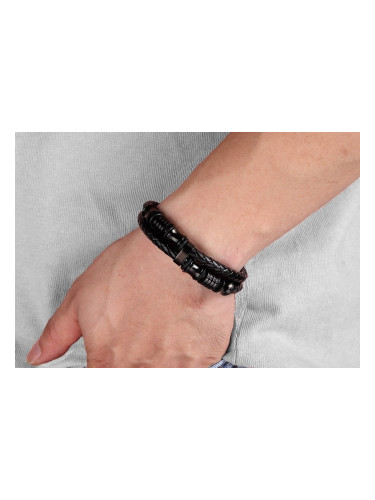 Мъжка гривна от естествена кожа и  елементи от стомана - Амулет за сила 7