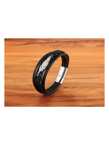 Мъжка гривна от естествена кожа и елементи от стомана - Амулет за сила 12