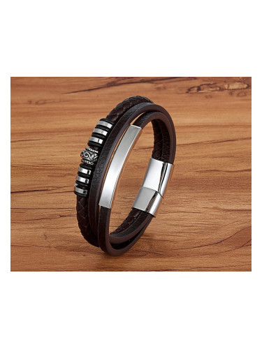 Мъжка гривна от естествена кожа и елементи от стомана - Амулет за сила 17