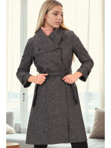 Z9645 DEWBERRY WOMEN'S COAT-HERRINGBONE BLACK