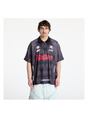 Тениска A BATHING APE Flame Pattern Overall Print Half Zip Relax Fit Polo Shirt UNISEX Black L