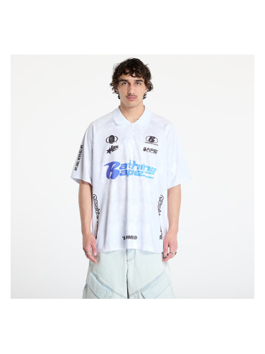 Тениска A BATHING APE Flame Pattern Overall Print Half Zip Relax Fit Polo Shirt UNISEX White L