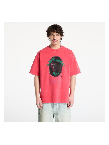 Тениска A BATHING APE Garment Dye Rhinestone Ape Head Relaxed Fit Tee UNISEX Red L