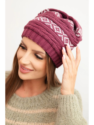Kesi Women's winter hat with pattern and wool K425 dark purple