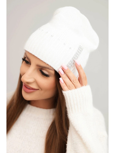Kesi Women's winter wool hat with rhinestones K453 white