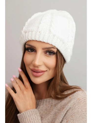 Kesi Women's winter wool hat with cable knit pattern K452 white
