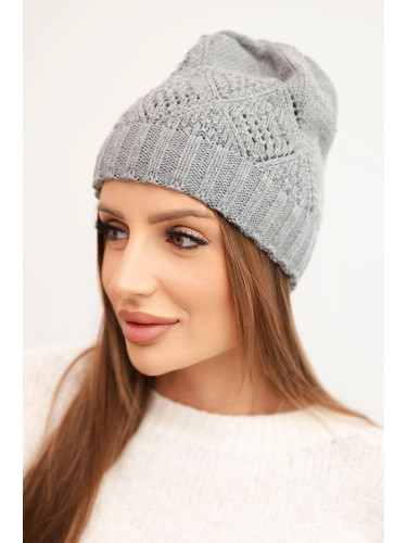 Kesi Women's winter hat made of wool with a geometric pattern K479 gray