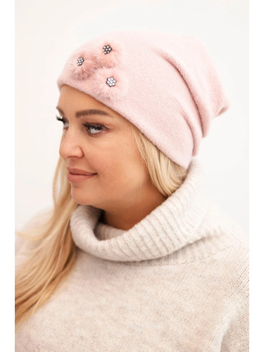 Polski Women's hat with decorative fur flowers elegant black