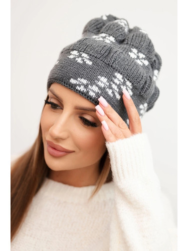 Kesi Women's winter knitted hat with snowflake pattern K463 graphite