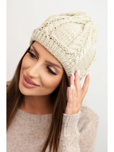 Kesi Women's winter wool hat with cable knit pattern K452 dark beige
