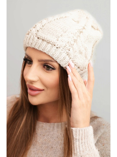 Kesi Women's winter wool hat with cable knit K452 beige