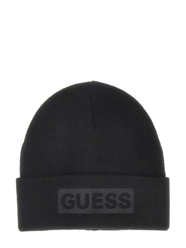 Детска зимна шапка в черен цвят и надпис Guess
