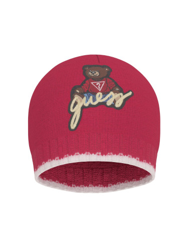 Детска шапка в червен цвят с бродирано мече Guess