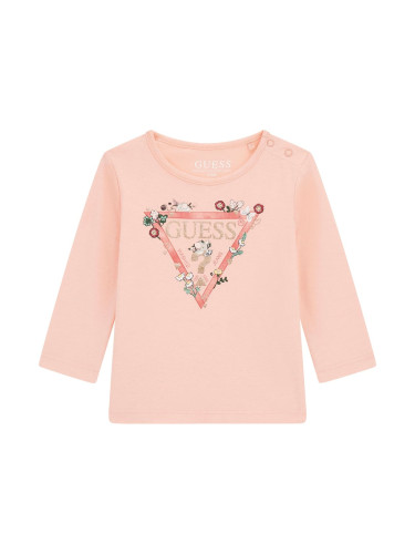 Бебешка блуза в коралов цвят с лого Guess