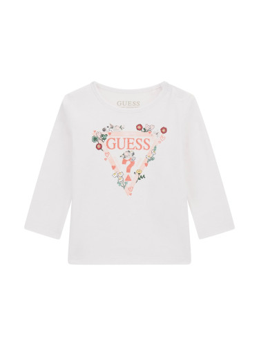 Бебешка бяла блуза с дълъг ръкав с флорално лого Guess