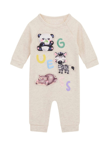 Бебешки трикотажен гащеризон в бежов цвят с животни Guess