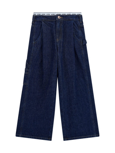 Детски дънки в тъмен деним с текстилен колан със щампи Guess