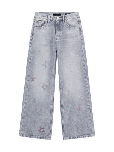Детски дънки с широк крачол в сив деним със звезди Guess