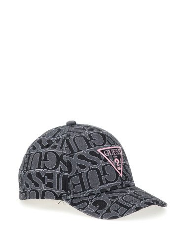 Детска шапка с козирка в черен цвят с розово лого Guess