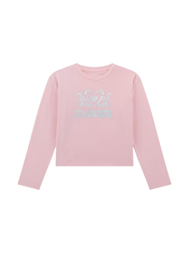 Детска блуза в розов цвят със сребрист надпис Guess