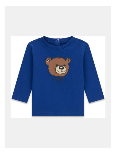 Бебешка изчистена блуза с мече в тъмносин цвят Guess