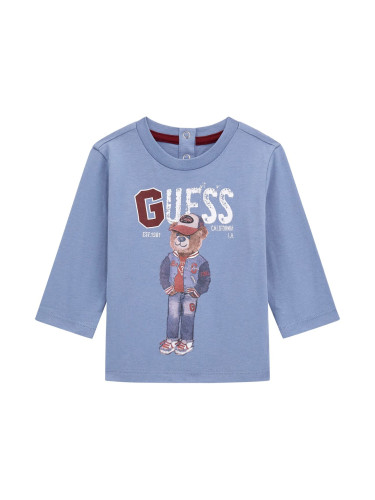 Бебешка блуза в светлосин цвят с щампа на мече Guess