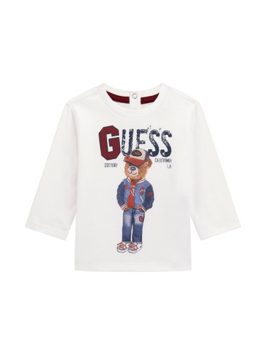Бебешка блуза в бял цвят с щампа на мече Guess