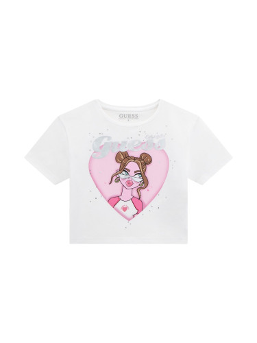 Детска блуза в бял цвят с щампа на момиче Guess