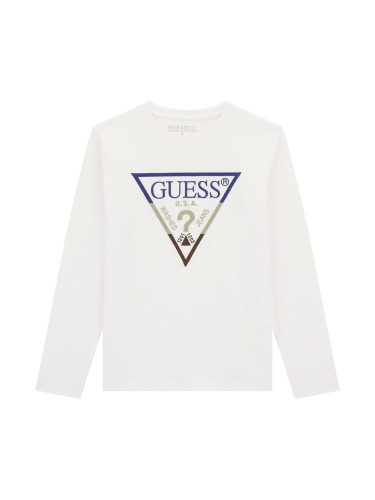 Детска блуза в бял цвят с бродирано лого Guess