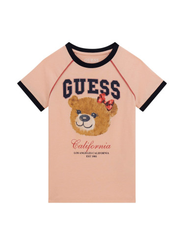 Детска блуза в цвят праскова с щампа на мече Guess