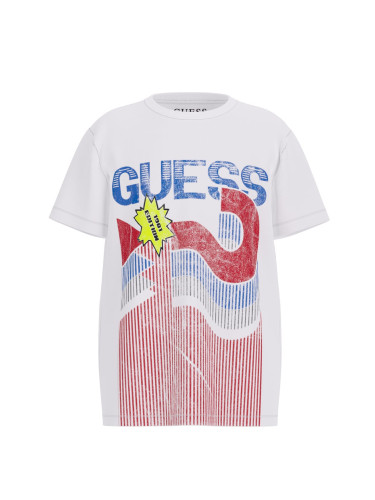 Детска тениска в бял цвят с щампа Guess
