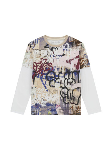 Детска блуза в бежов цвят с цветни графити Guess
