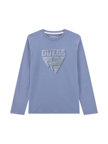 Детска блуза в син цвят с щампа и надпис Guess