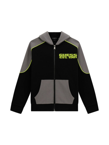 Детски спортен суитшърт с качулка в черен цвят с надпис Guess
