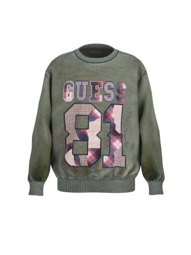 Детски суитшърт в цвят каки с кариран елемент Guess
