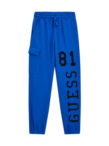 Детски панталон в син цвят с лого и релефен надпис Guess