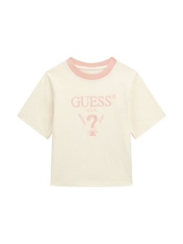 Детска блуза в бял цвят и бродиран надпис Guess