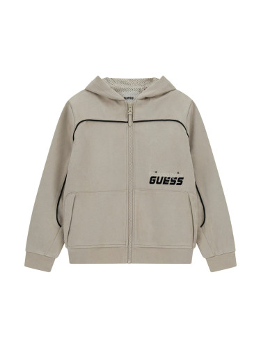 Детски суитшърт с цип в бежов цвят с бродиран надпис Guess